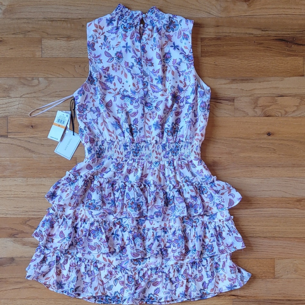 1 STATE DRESS IVORY/PINK FLOWER GIRL TEEN WOMEN SMOKED WAIST S NECK SIZE S NEW